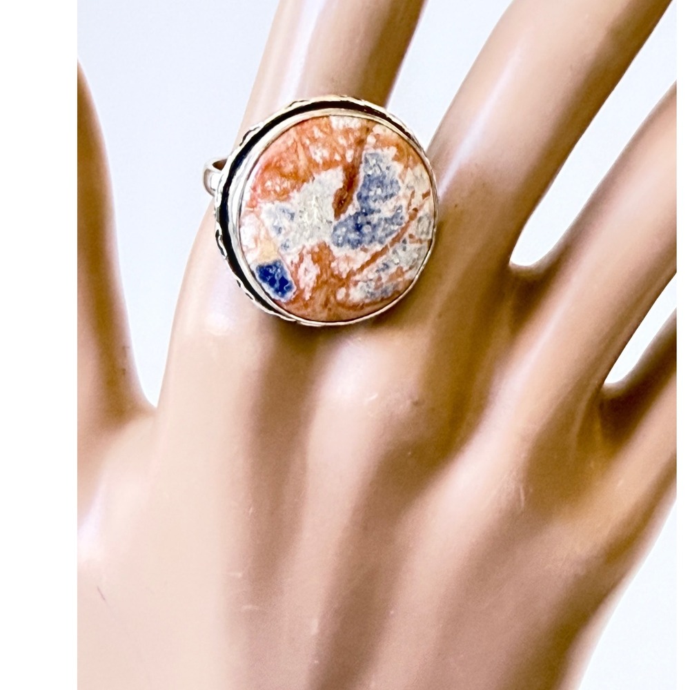 Hand Crafted Sodalite Ring Women Size 10 Silver Plated Natural Gemstone Round